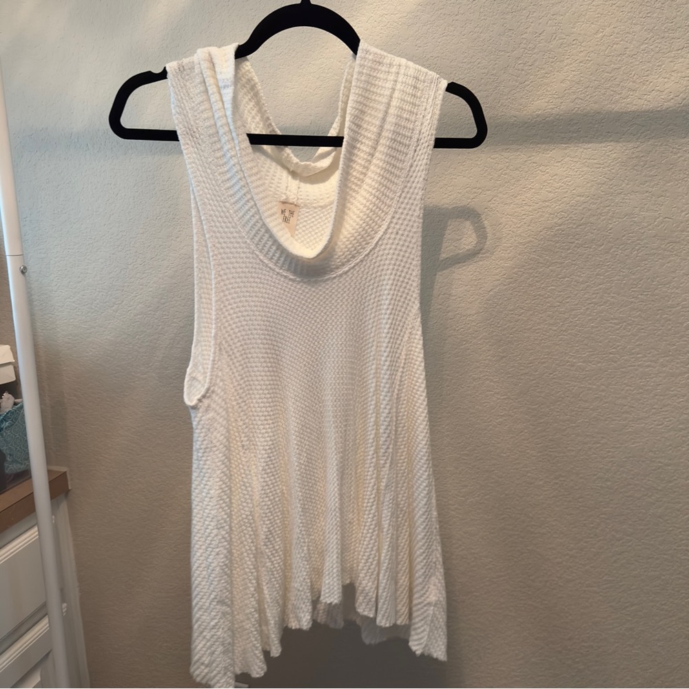 Free People White Sleeveless Waffle Knit Tank